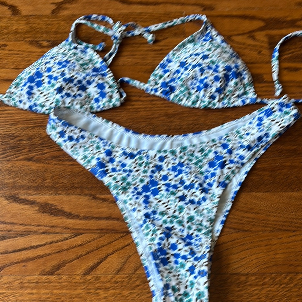 SHEIN Blue and Green Floral Bikini